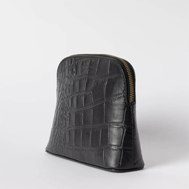 Black Croco Classic Leather Cosmetic Bag