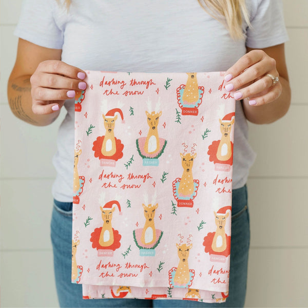 Santa's Favorite Reindeer Flour Sack Kitchen Towel