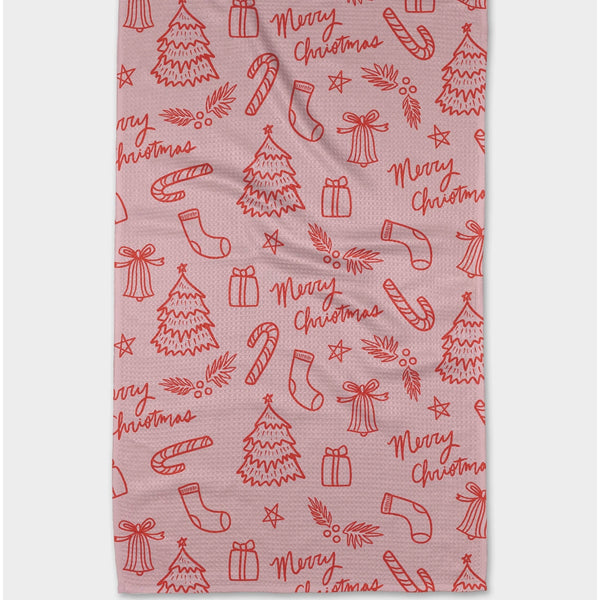 Cheery Pink Christmas Tea Towel