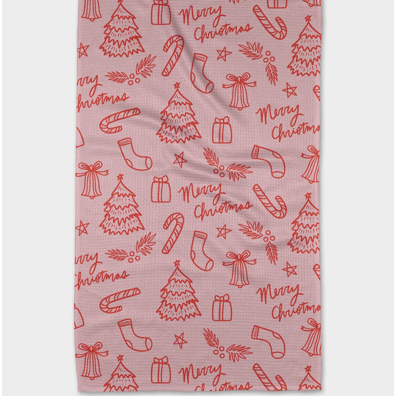 Cheery Pink Christmas Tea Towel