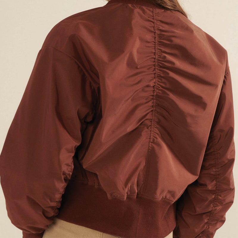 Cinnamon Ruched Bomber Jacket