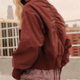 Cinnamon Ruched Bomber Jacket