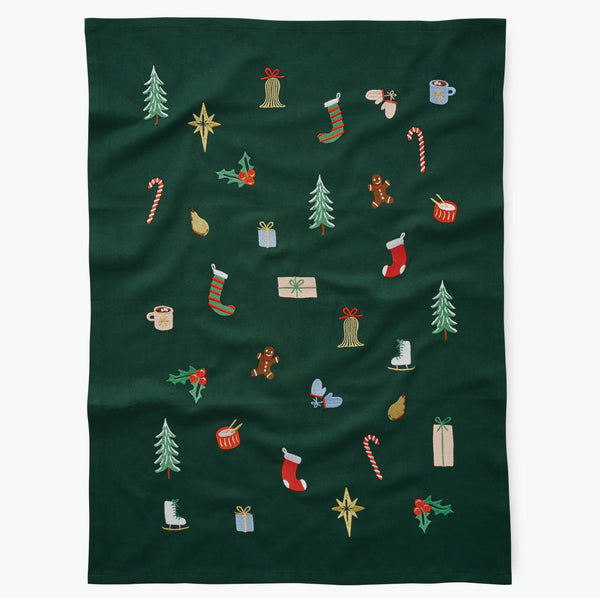Signs of the Season Embroidered Tea Towel