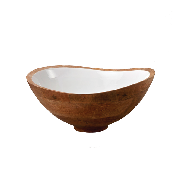 Mango Wood + White Enamel Bowl