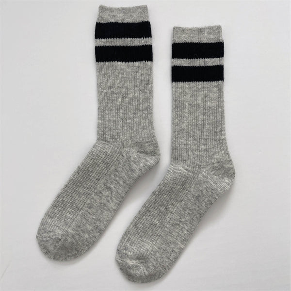 Grandpa Varsity Socks: Light Grey + Navy
